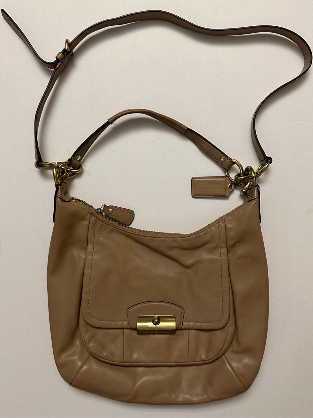 Coach Tan Leather Shoulder Bag with Gold Hardware